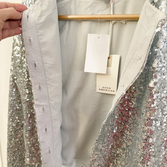 🆕 ✨ GOOD AMERICAN | Metallic Silver Sequin Crop Jacket | Size Small (S) ✨ - Picture 11 of 13